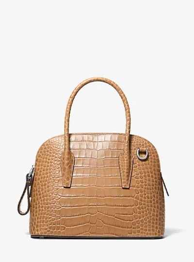 Michael Kors Kaitlin Medium Crocodile Embossed Leather Dome Satchel In Brown