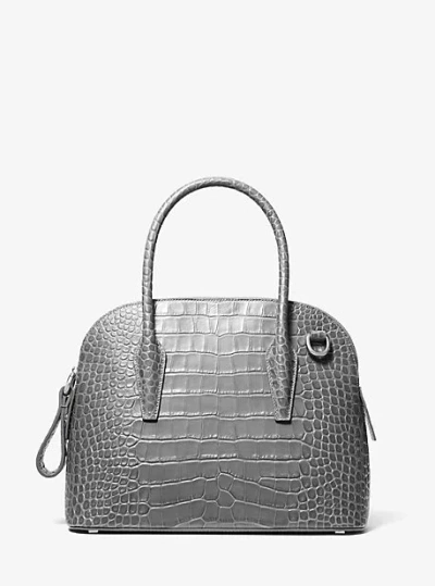 Michael Kors Kaitlin Medium Crocodile Embossed Leather Dome Satchel In Gray