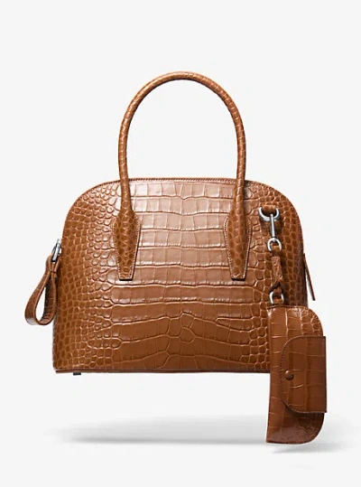 Michael Kors Kaitlin Medium Crocodile Embossed Leather Satchel In Brown