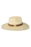 Michael Kors Karlie Straw Hat In Natural/ Luggage/ Gold