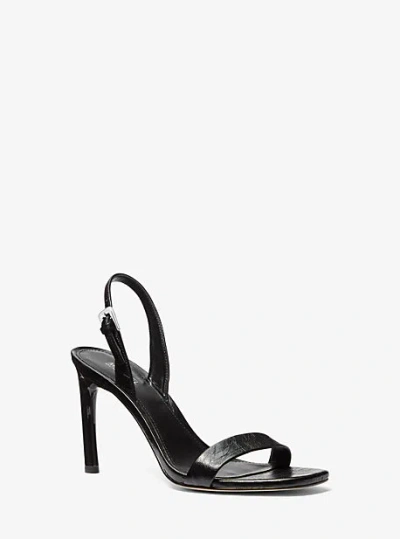 Michael Kors Kasia Crackled Leather Sandal In Black