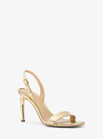 Michael Kors Kasia Crackled Metallic Leather Sandal In Gold