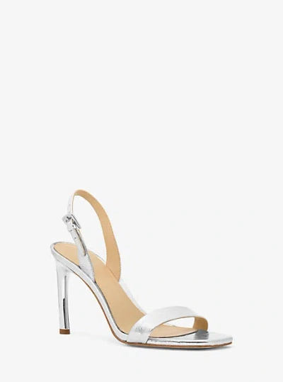 Michael Kors Kasia Crackled Metallic Leather Sandal In Silver