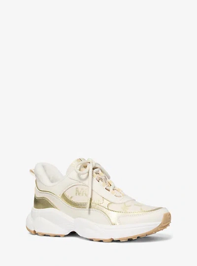 Michael Kors Katrina Metallic Logo Jacquard Trainer In Gold