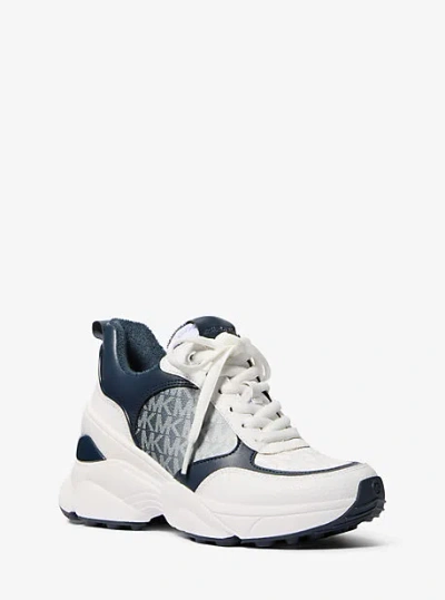 Michael Kors Katrina Mixed-media Trainer In Blue