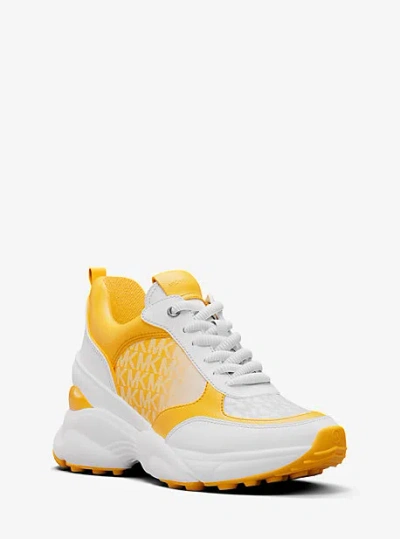 Michael Kors Katrina Mixed-media Trainer In Yellow