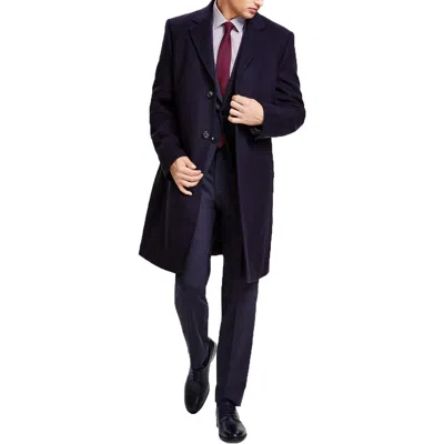Michael Kors Kavon Mens Solid Wool Overcoat In Blue