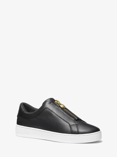 Michael Kors Keaton Leather Zip-up Sneaker In Black