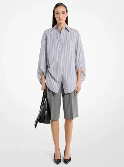 Michael Kors Keegan Striped Cotton Poplin Cinched Shirt In Gray