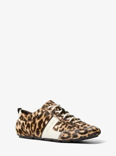 Michael Kors Keely Leopard Print Calf Hair Trainer In Brown