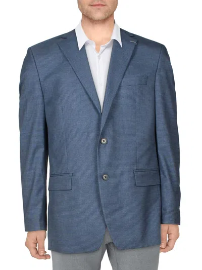 Michael Kors Kelson Mens Woven Houndstooth Two-button Blazer In Blue