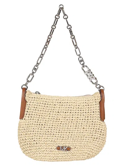 Michael Kors Kendall Small Straw Shoulder Bag In Light Brown