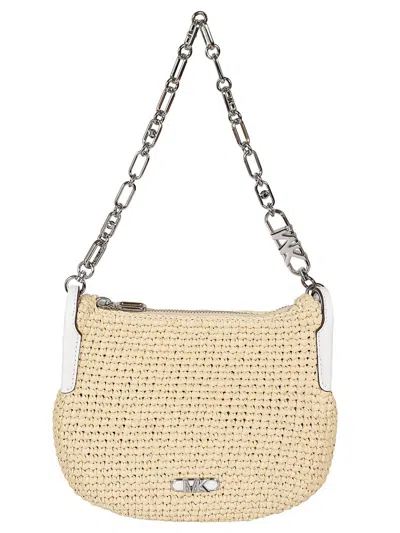 Michael Kors Kendall Small Straw Shoulder Bag In Natural Optic White