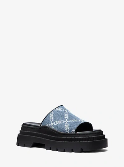 Michael Kors Kendra Empire Diamond Jacquard Denim Slide Sandal In Blue
