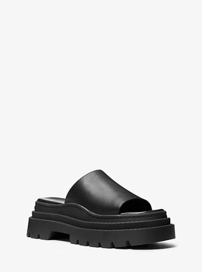 Michael Kors Kendra Leather Platform Slide Sandal In Black