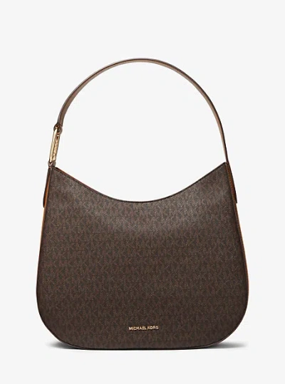 Michael Kors Kensington Large Signature Logo Hobo Shoulder Bag In Brown