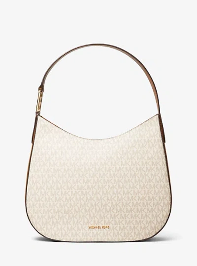 Michael Kors Kensington Large Signature Logo Hobo Shoulder Bag In Natural