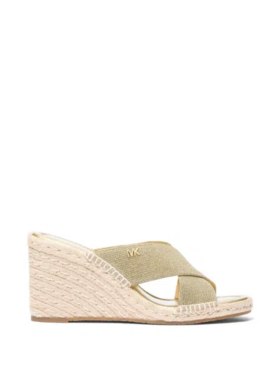Michael Kors Kenzie Crossover-strap Wedge Sandals In Gold