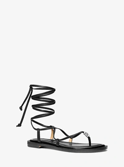 Michael Kors Khloe Embellished Leather Lace-up Sandal In Black