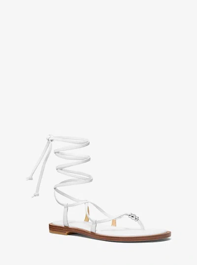 Michael Kors Khloe Embellished Leather Lace-up Sandal In White