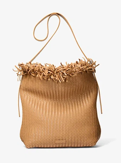Michael Kors Kiera Hand-woven Leather Hobo Bag In Brown