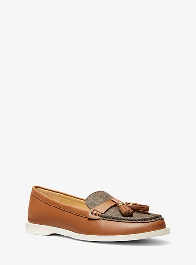 Michael Kors Kiernan Leather And Signature Logo Loafer In Brown