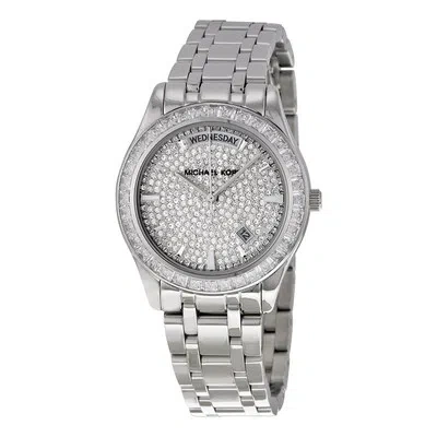 Pre-owned Michael Kors Kiley Silver Tone Crystals Glitz Pave,s/steel,small Watch-mk6144