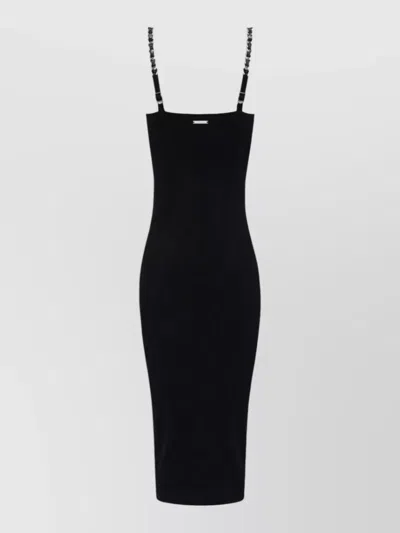 Michael Kors Knit Midi Dress Fitted Spaghetti Straps In Black