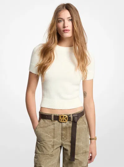 Michael Kors Knit Short-sleeve Sweater In Neutral