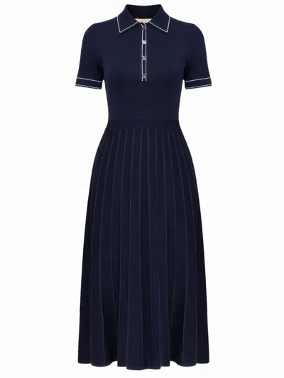 Michael Kors Knitted Polo Shirt Dress In Blue