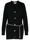 Michael Kors Wool Cardigan With Detachable Chain Belt In Black