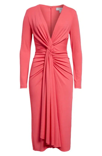 Michael Kors Gathered Midi Dress With Drape Detail In Azalea | ModeSens