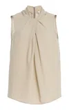 Michael Kors Knotted Fluid Wool Crepe Top In Neutral
