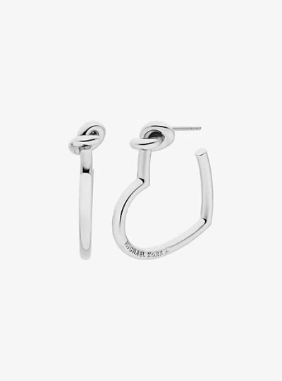 Michael Kors Knotted Heart Hoop Earrings In Silver