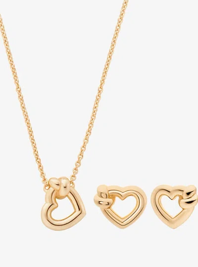 Michael Kors Knotted Heart Necklace And Earrings Gift Set In Gold