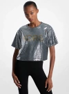 Michael Kors Kors Sequined Boxy T-shirt In Gray