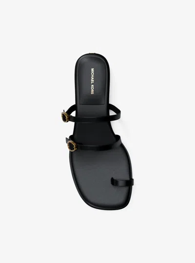 Michael Kors Kya Leather Flat Sandal In Black