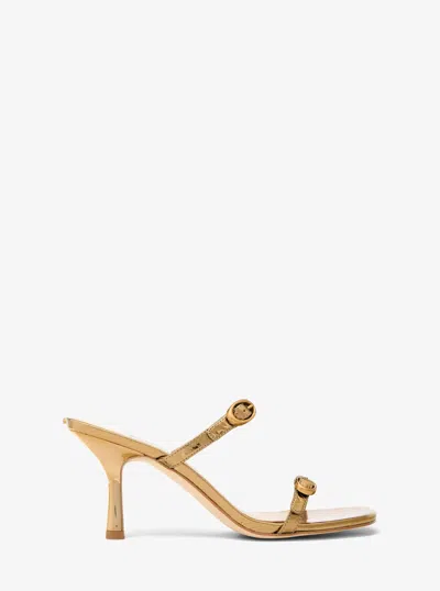 Michael Kors Kya Metallic Leather Sandal In Gold