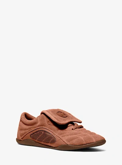 Michael Kors Kyler Suede And Mesh Trainer In Brown