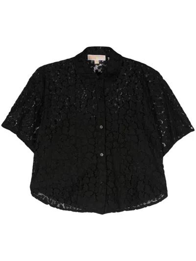 Michael Kors Lace Crop Shirt With Button-up Front In Black
