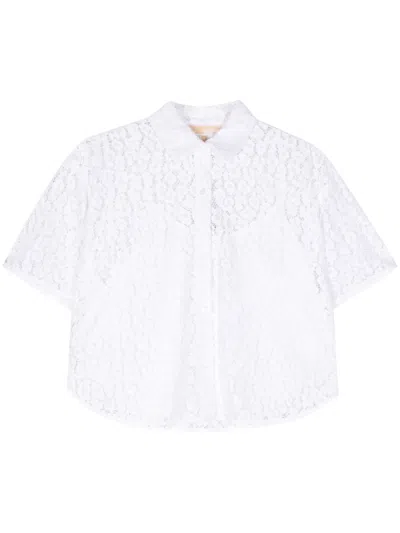 Michael Kors Lace Crop Shirt With Classic Collar In White