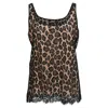 Michael Kors Lace-detailed Tank Top In Black And Beige Polyester In Brown