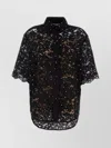 Michael Kors Lace Fabric Sheer Short Sleeves Shirt
