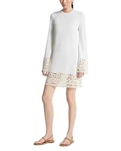 Michael Kors Lace Hem Cashmere Long Sleeve Sweater Dress In Optic White