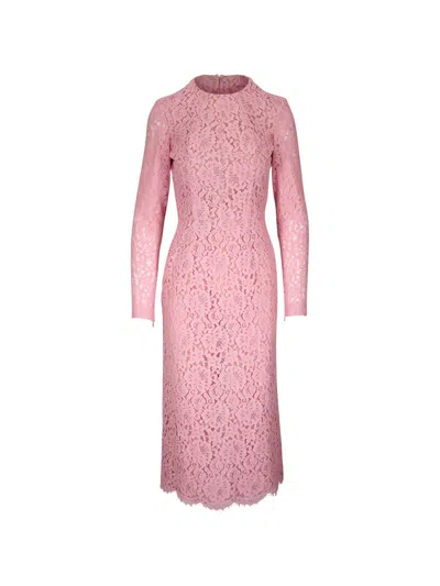 Michael Kors Lace Long-sleeve Midi Dress In Pink
