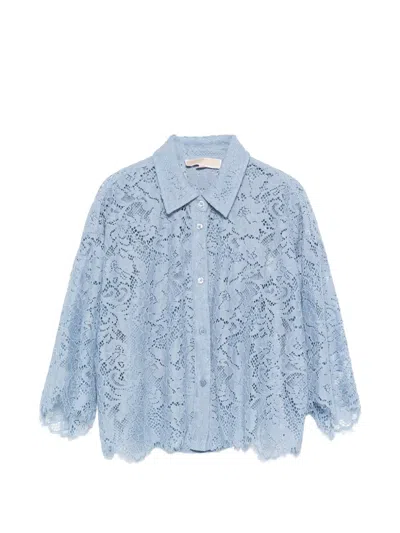 Michael Kors Lace-overlay Shirt In Blue