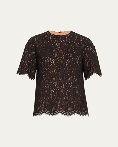 Michael Kors Lace Oversized Crewneck T-shirt In Black