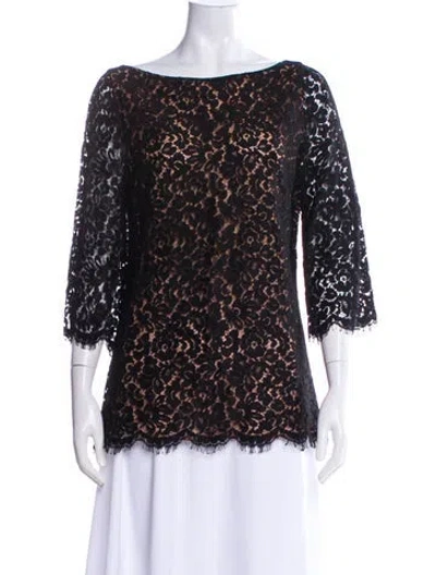 Pre-owned Michael Kors Lace Pattern Bateau Neckline Blouse In Black