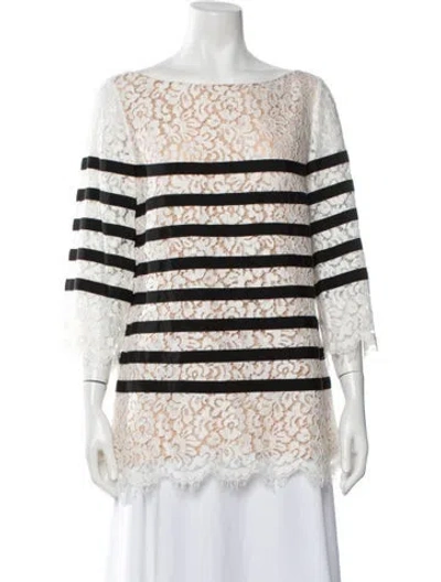 Pre-owned Michael Kors Lace Pattern Bateau Neckline Blouse In White