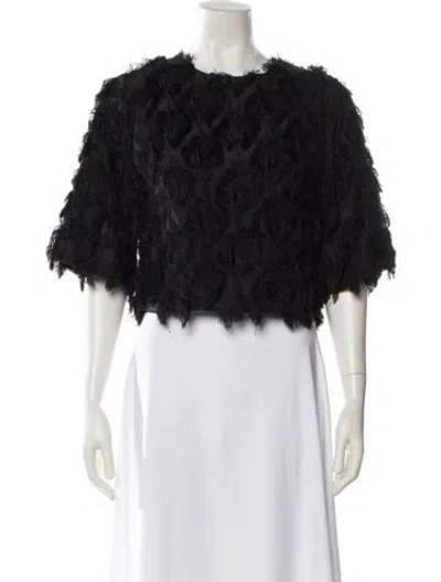 Pre-owned Michael Kors Lace Pattern Crew Neck Crop Top In Black